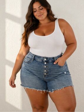 Judy Blue Button front tummy control‎ denim shorts size 3XL
